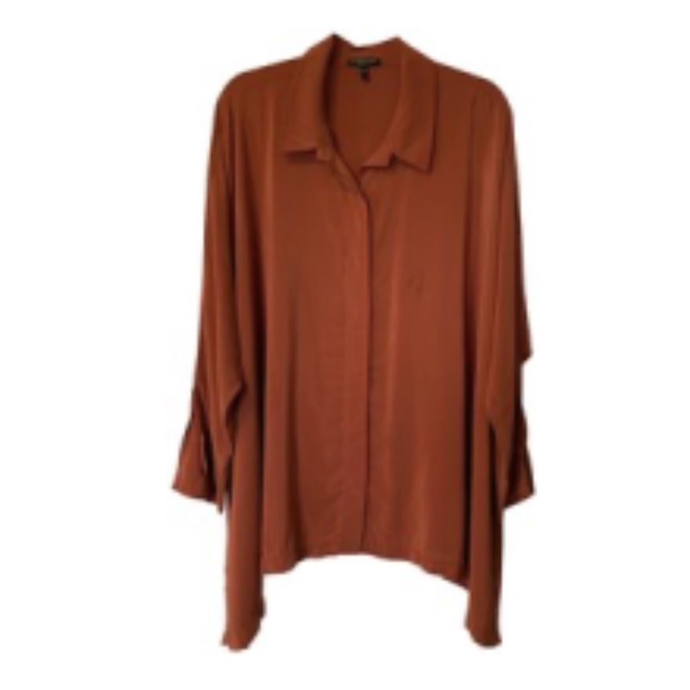 Eileen Fisher Burnt Orange 100% Silk Blouse 1X